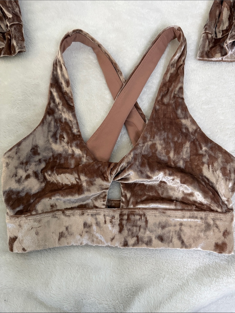 Fabletics Crushed Velvet Hooded Zip Crop Jacket & High-Waist Joggers - Brown - Picture 5 of 6